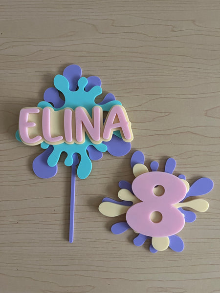 Custom name Slime theme Cake Topper and Age Charm