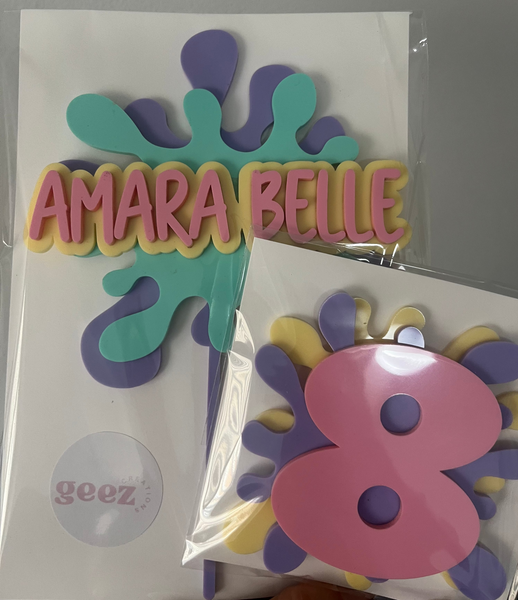 Amara_Belle_Age_8_Slime_theme_cake_topper_set packaged