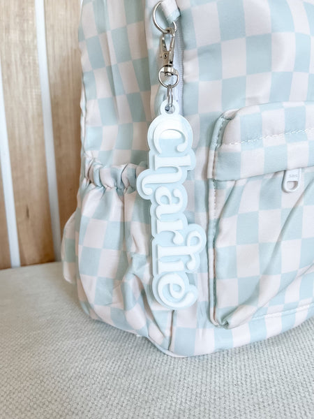 Boho Acrylic Kids Name Bag Tag | Personalised name 3D Keyrings