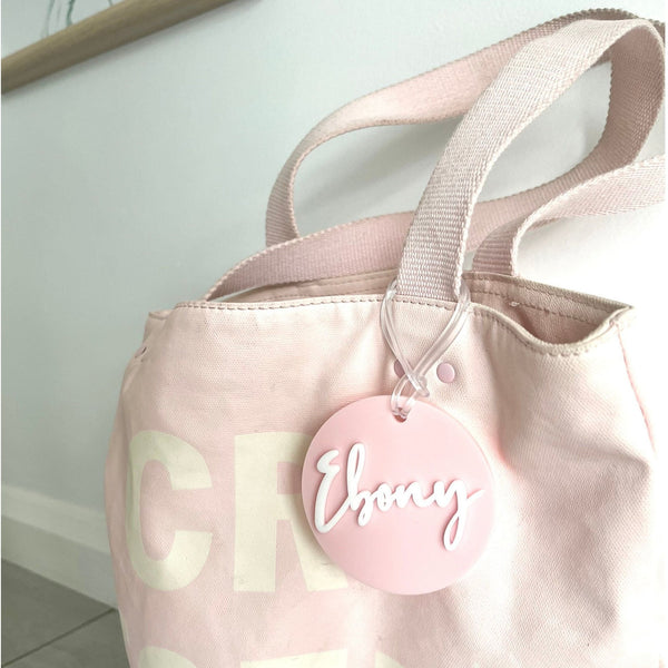 Personalised kids name Bag Tags Round 7cm