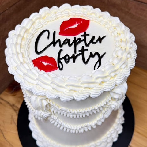 "Chapter Forty" 40th Birthday Cake Charm (12cm) & Red Lips Charms Set