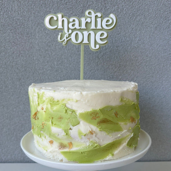 Charlie is One Double layered cake topper in Sage
