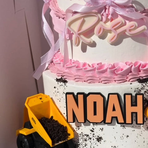 Construction Truck Birthday Age Cake Topper and Personalised Name Charm 