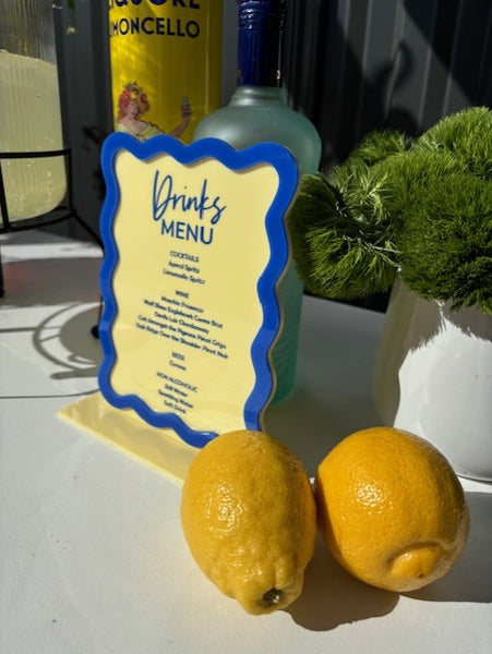 Wavy Border Drinks Menu Signage - Personalised Acrylic Wedding Bar Sign