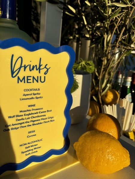Wavy Border Drinks Menu Signage - Personalised Acrylic Wedding Bar Sign