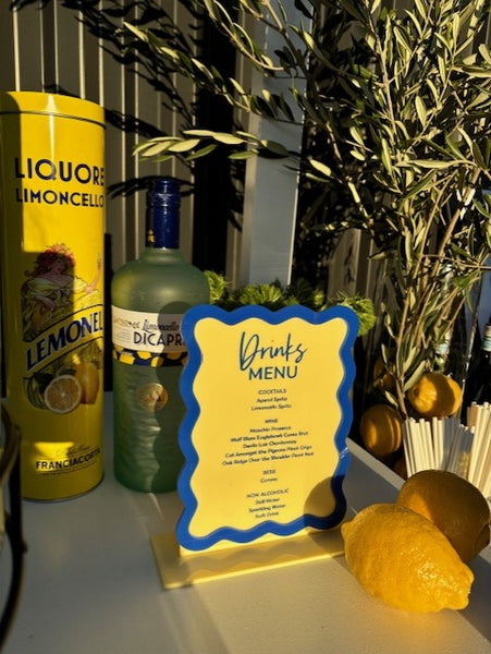 Wavy Border Drinks Menu Signage - Personalised Acrylic Wedding Bar Sign