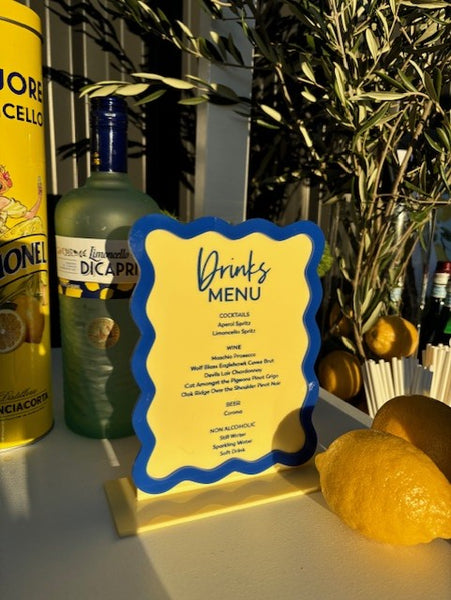 Wavy Border Drinks Menu Signage - Personalised Acrylic Wedding Bar Sign