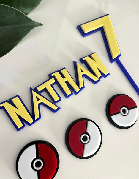 Pokémon themed Birthday Cake Topper, charm and Pokeballs Set