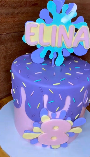 Custom name Slime theme Cake Topper and Age Charm