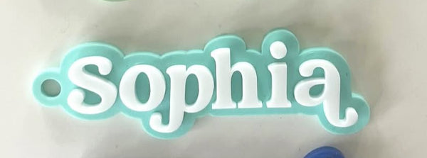 Personalised Acrylic Kids Name Bag Tag 9mm thick frosted