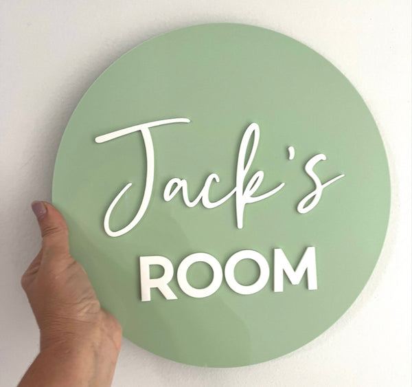 Jacks Room door sign in Sage
