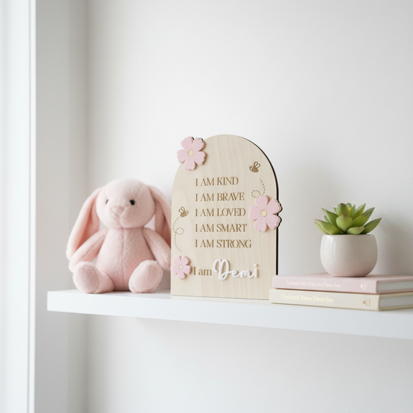 Kids Name Affirmations Board with Flowers and Bees