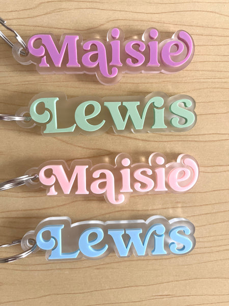 Kids name bag tags for school backpacks coloured acrylic