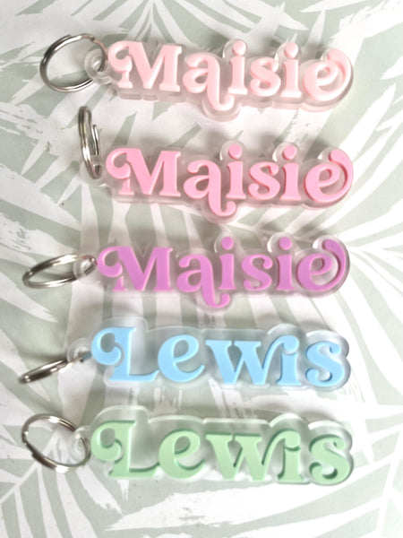 Kids name bag tags for school backpacks coloured acrylic