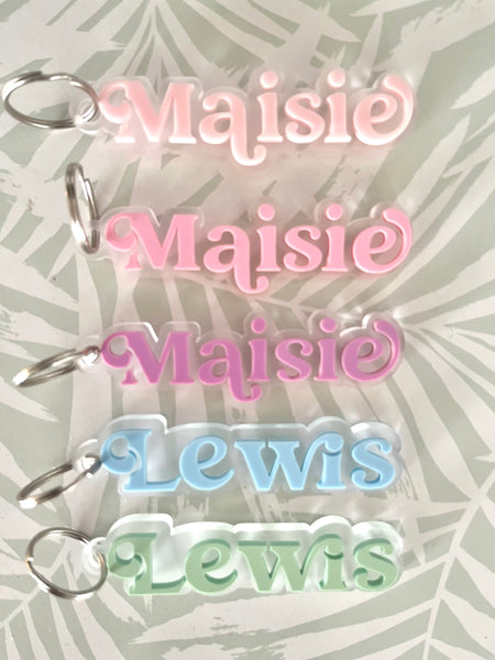 Kids name bag tags for school backpacks coloured acrylic