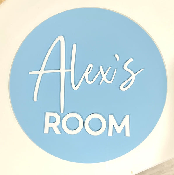 Kids name door ROOM sign in blue