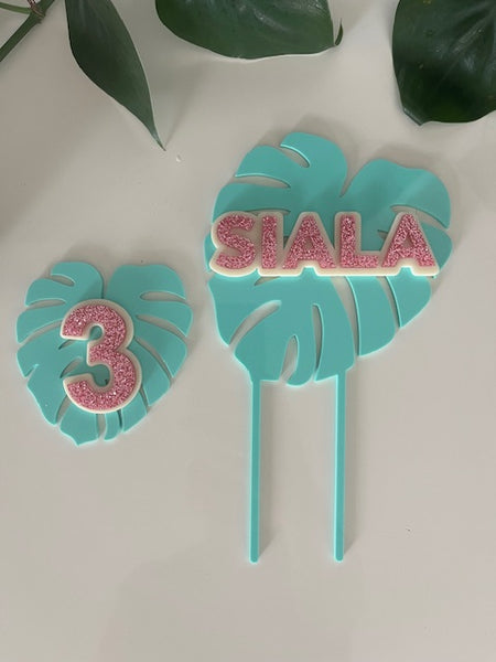 Monstera Leaf Cake Topper for Girls Birthday Party
