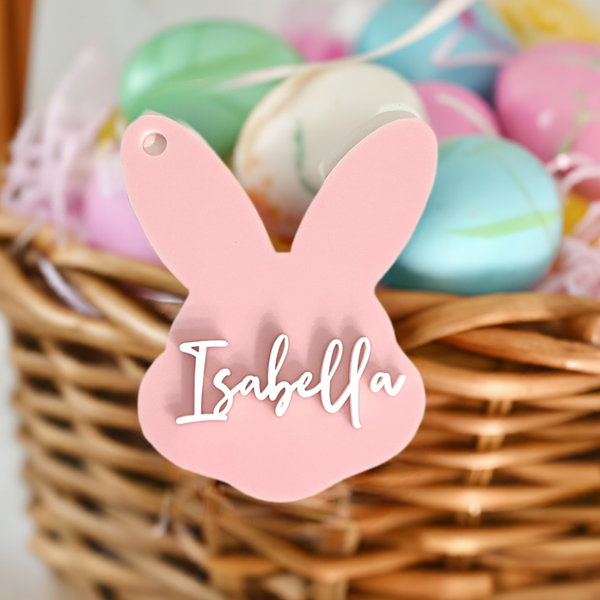 Personalised 3D Easter Bunny Basket Kids Name Tag