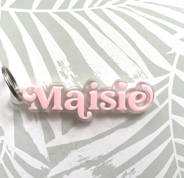 Personalised Acrylic Kids Name Bag Tag 9mm thick frosted