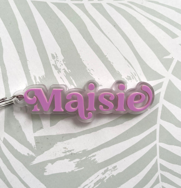 Personalised Acrylic Kids Name Bag Tag 9mm thick frosted