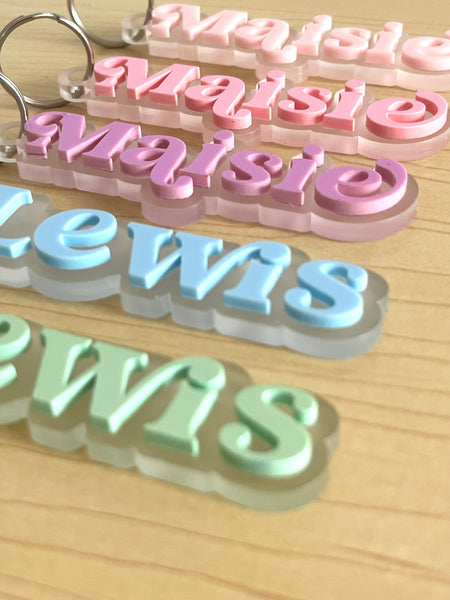 Personalised Acrylic Kids Name Bag Tag 9mm thick frosted acrylic back