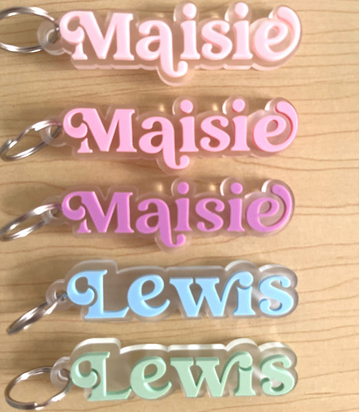 Personalised Acrylic Kids Name Bag Tag 9mm thick frosted