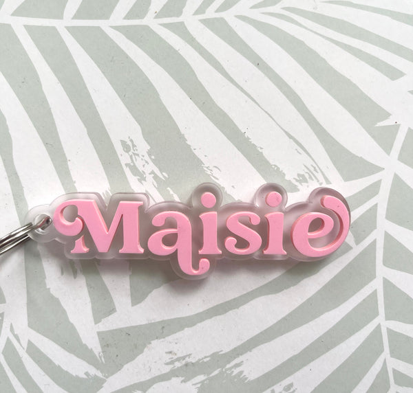 Personalised Acrylic Kids Name Bag Tag 9mm thick frosted