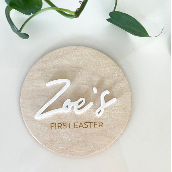 Personalised Baby's First Easter Wooden Plaque 12cm