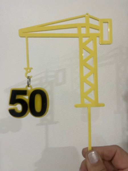 Personalised Construction Crane, Age and Charm Cake Topper Set
