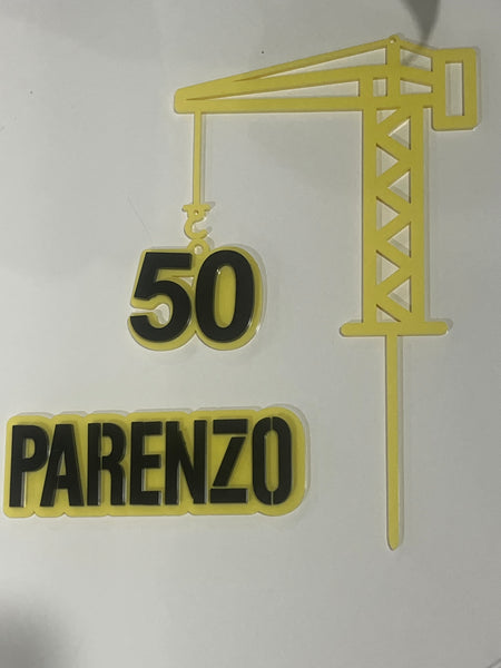 Personalised Construction Crane, Age and Charm Cake Topper Set