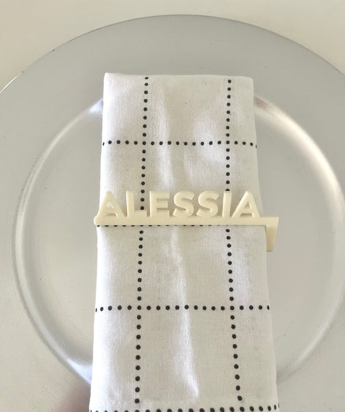 Personalised Guests Name Places Napkin Holders Alessia in Cream