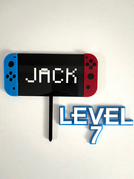 Personalised Nintendo Switch inspired Cake Topper and Age Charm
