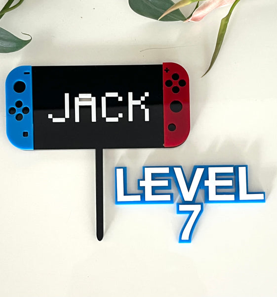 Personalised Nintendo Switch inspired Cake Topper and Age Charm