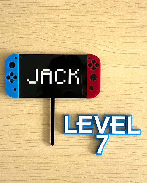 Personalised Nintendo Switch inspired Cake Topper and Age Charm