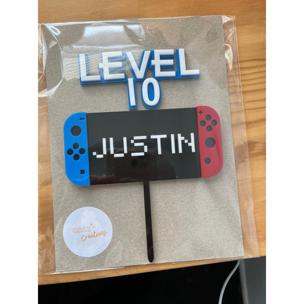 Personalised Nintendo Switch inspired Cake Topper and Age Charm