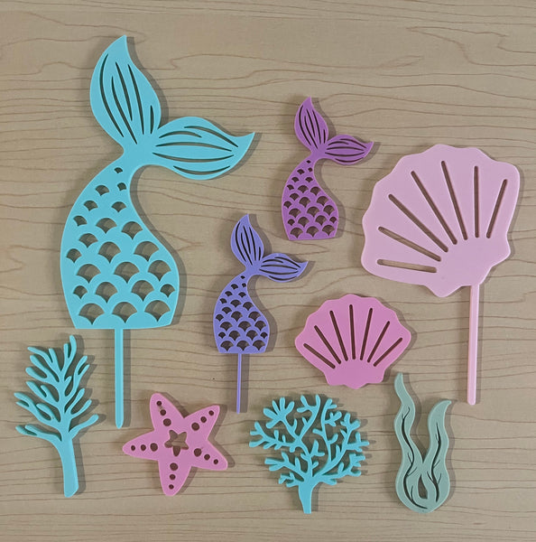 Personalised Under the Sea Mermaid Birthday Cake Topper Set – 9 Pieces Pastel