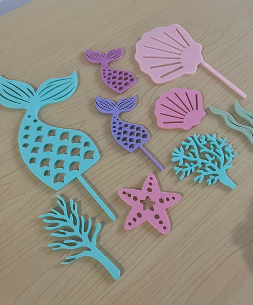 Personalised Under the Sea Mermaid 9 piece Birthday Cake Topper set in Pastels