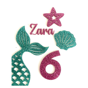 Personalised Under the Sea Mermaid tail Birthday Cake Topper set