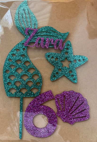 Personalised Under the Sea Mermaid tail Birthday Cake Topper set