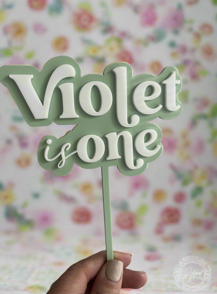 Violet is One Double Layered Cake Toppers in Sage