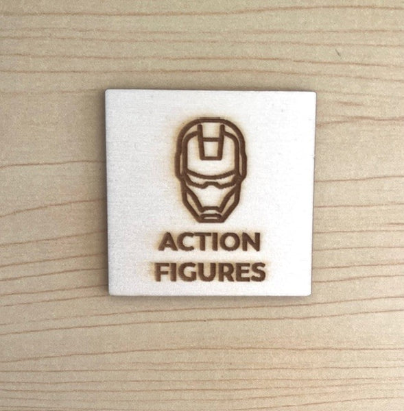 Wooden toyoom tub storage tags with pictures