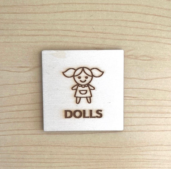 Wooden toyoom tub storage tags with pictures