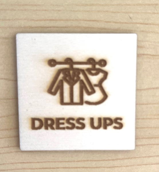 Wooden toyoom tub storage tags with pictures