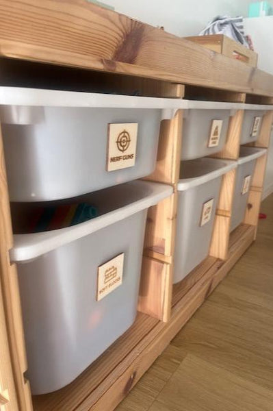 Wooden Toyroom tub storage tags