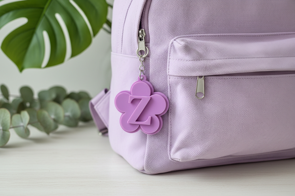 Daisy Bag Tag on Backpack — Violet