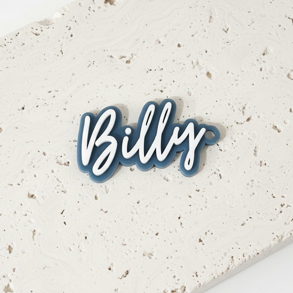Dark Blue Bag Tag Flat on Travertine