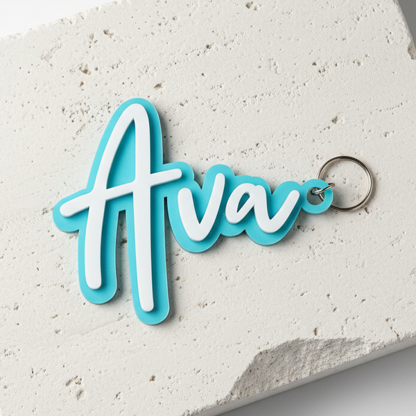 Turquoise Bag Tag Flat on Travertine