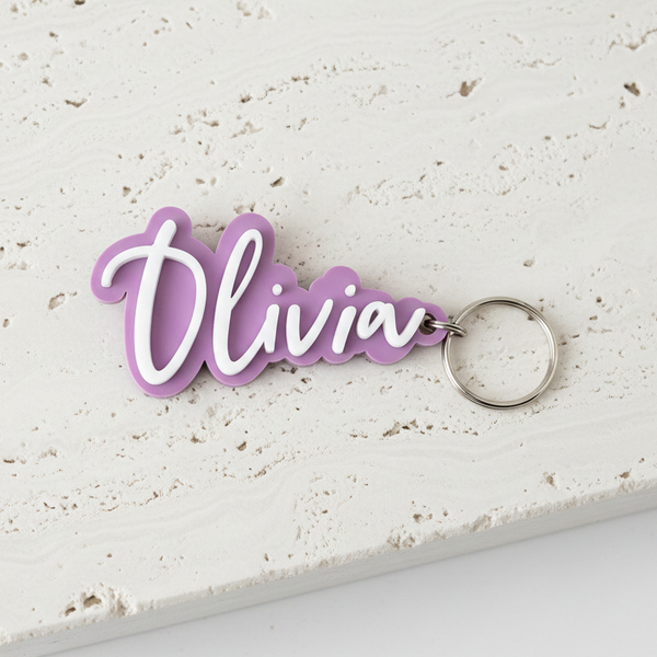 Violet Bag Tag Flat on Travertine