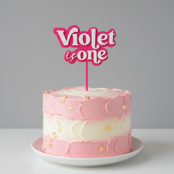 Violet is One Hot Pink Topper on Soft Pink Cake