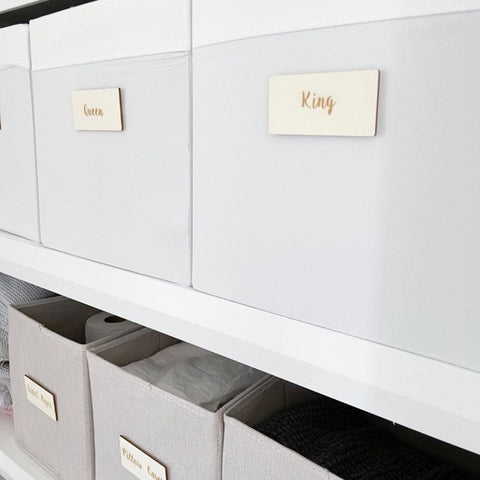 Linen cupboard Pantry Wooden Storage Organisation tags